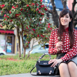outfit bon ton primavera camicia cuori romwe burberry inspired gonna ruota pelle