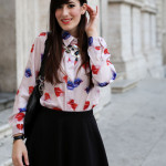 outfit camicia msgm lips mania gonna a ruota cut out boots roma