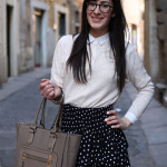 outfit ufficio bon ton gonna pois stringate occhiali