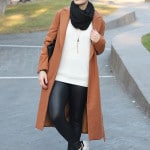 outfit casual normcore sporty camel coat adidas superstar