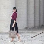 outfit anni cinquanta gonna a ruota camel coat